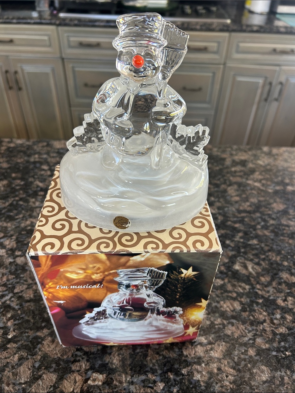 CRISTAL D'ARQUES FRANCE FROSTY THE SNOWMAN MUSICAL FIGURINE NWT